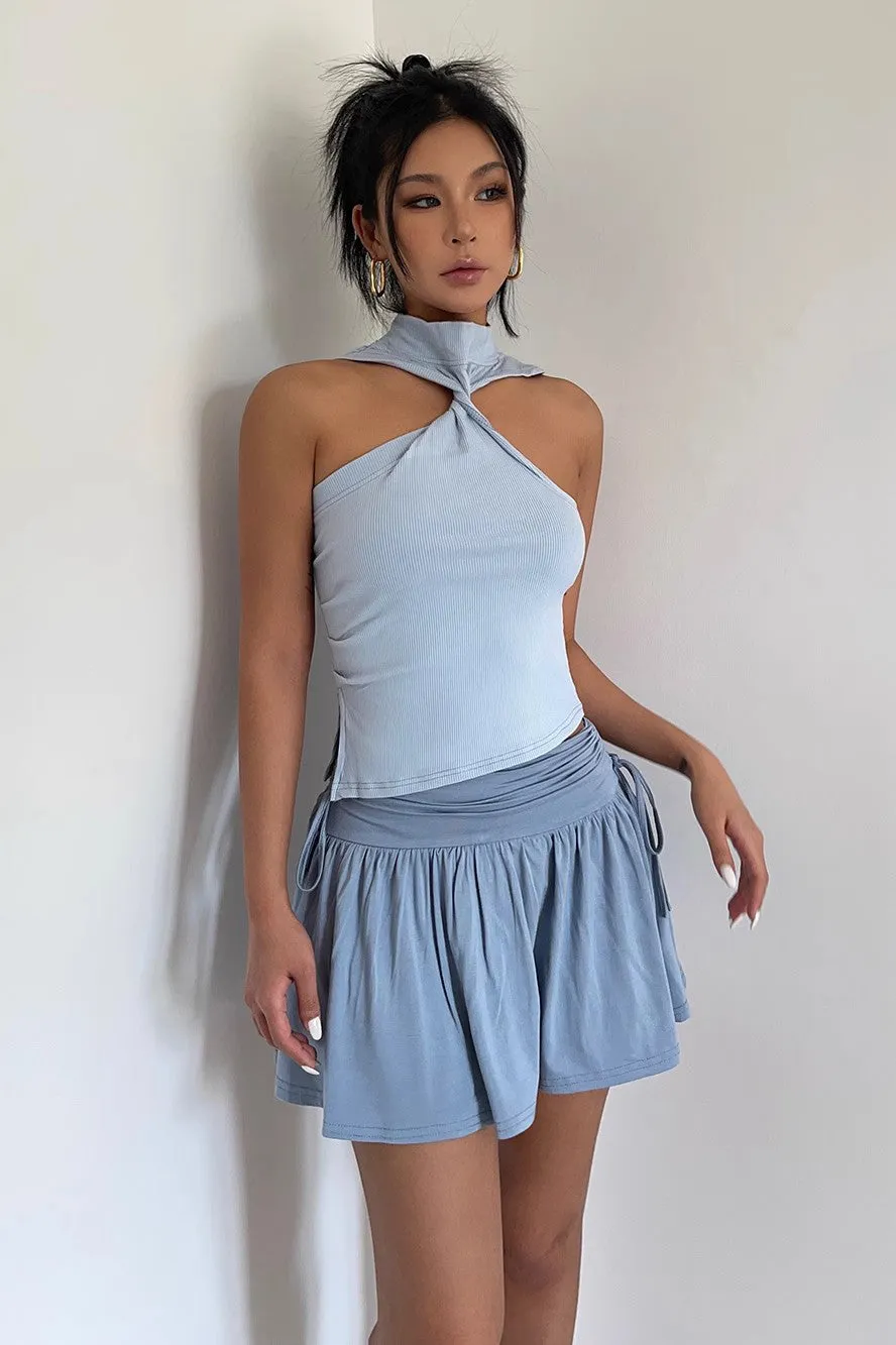 Crisscross Split Side Mock Neck Halter Top
