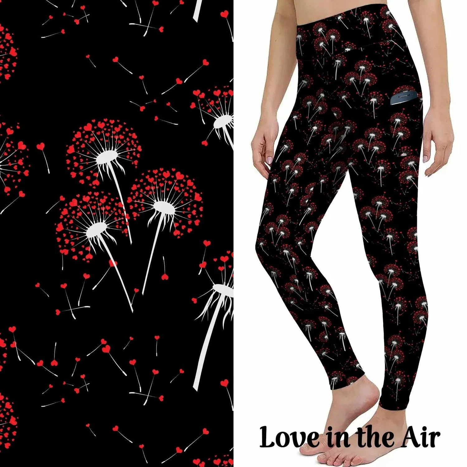 Dandelion Flower Leggings with Hearts Leggings with Pockets