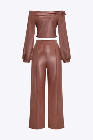 Deanna - Casual Off Shoulder & Wide Leg Trousers Woman's Set