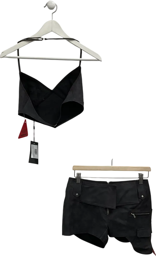 Ego Grey Halter Neck Dipped Hem Crop Top & Low Waist Belt Detail Shorts UK 8