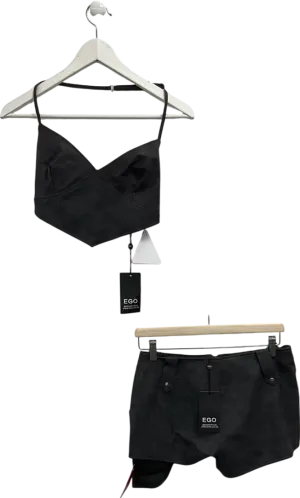 Ego Grey Halter Neck Dipped Hem Crop Top & Low Waist Belt Detail Shorts UK 8