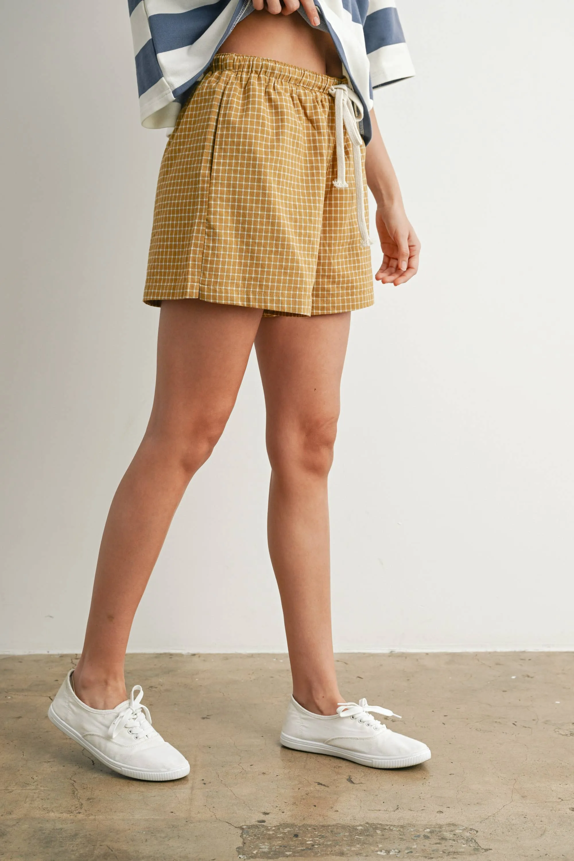 ELASTIC DRAWSTRING CHECK BOXER SHORTS - BMP7450