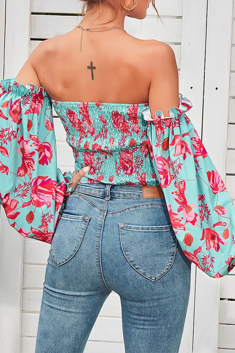 Elegant Floral Patchwork Off the Shoulder Tops