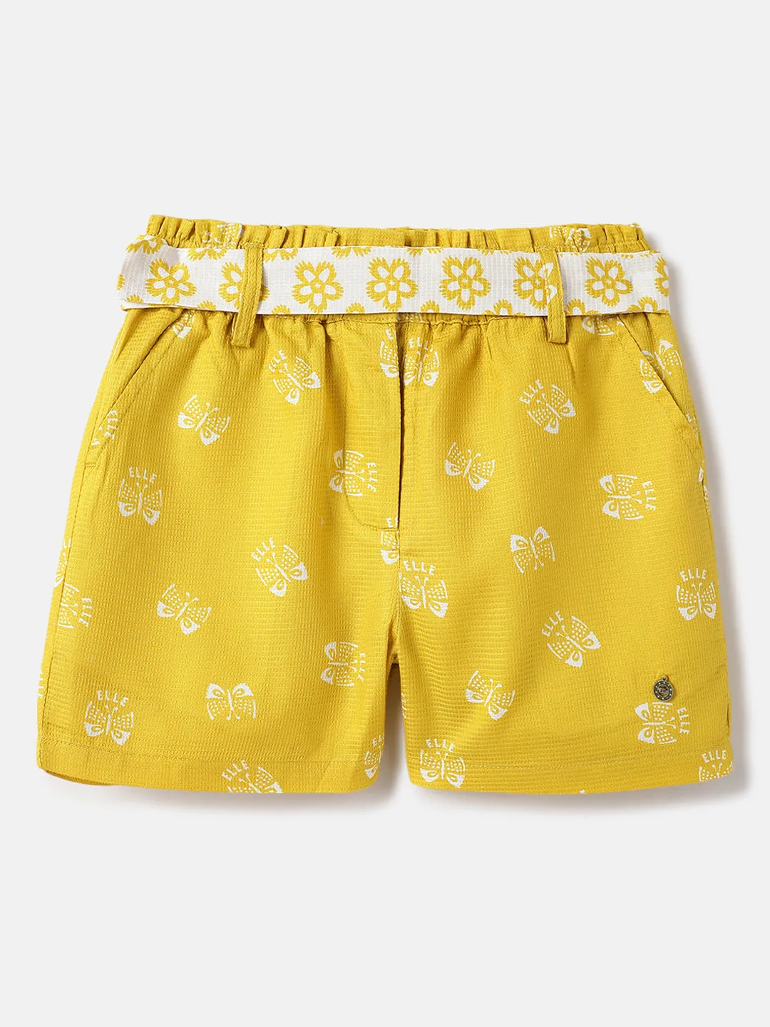 Elle Kids Yellow Relaxed Fit Printed Shorts
