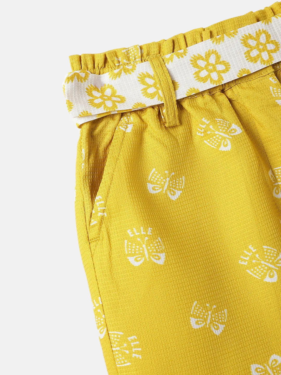 Elle Kids Yellow Relaxed Fit Printed Shorts
