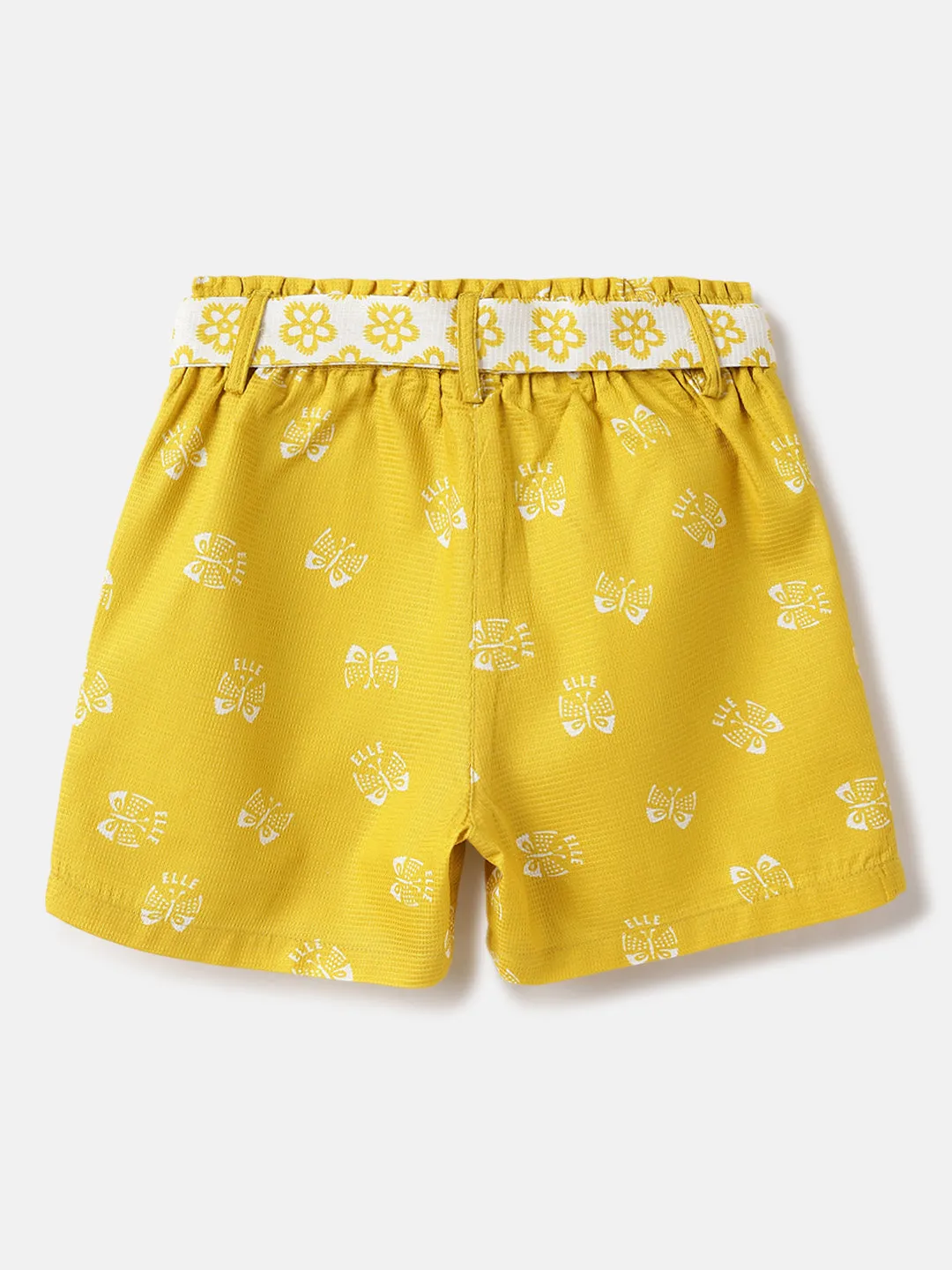 Elle Kids Yellow Relaxed Fit Printed Shorts