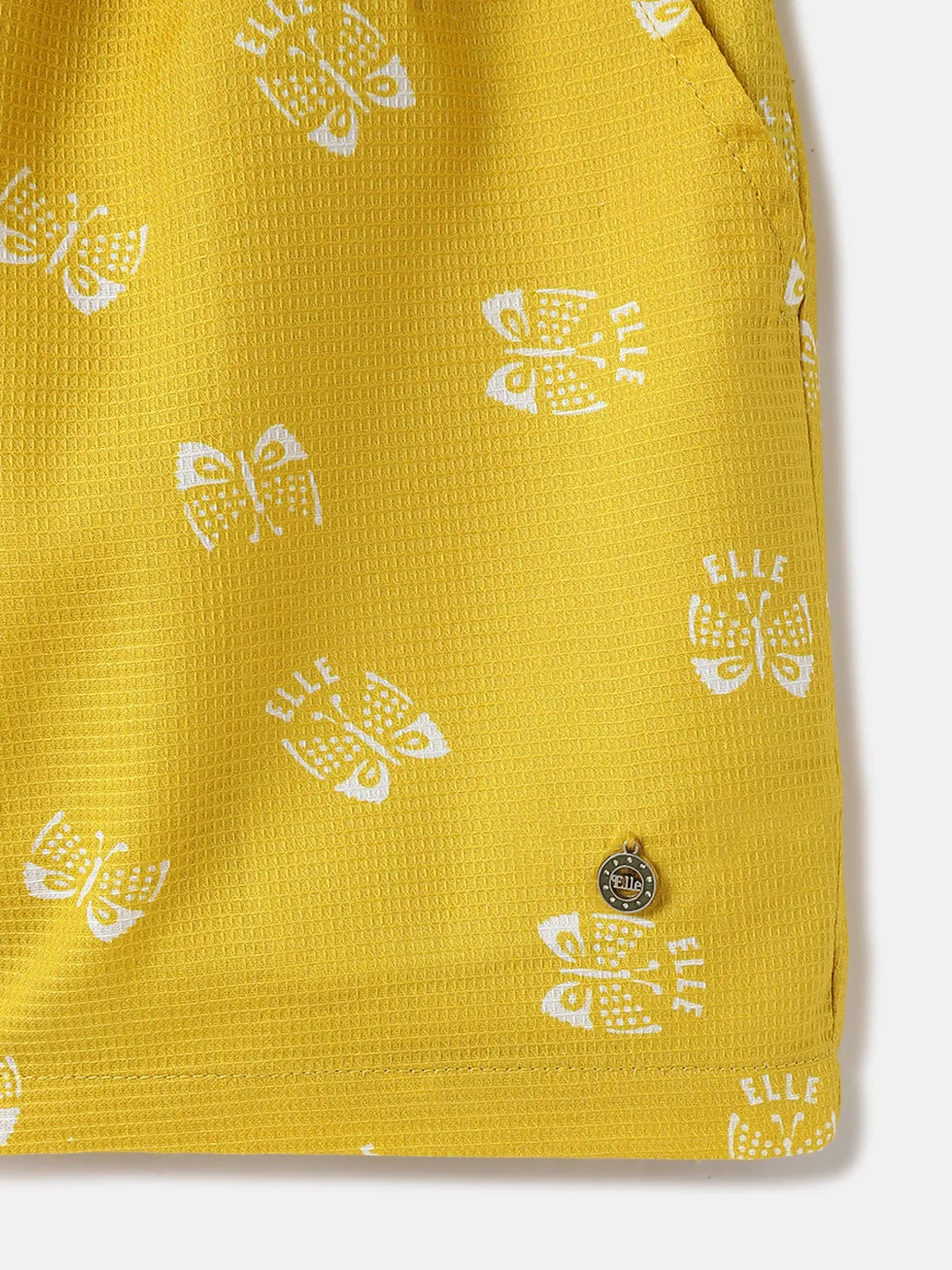 Elle Kids Yellow Relaxed Fit Printed Shorts