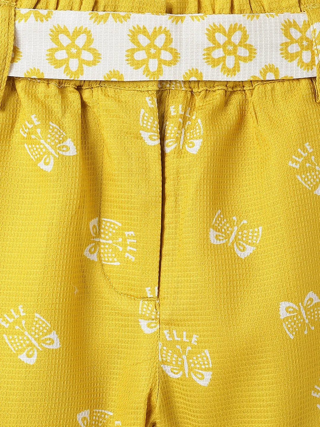 Elle Kids Yellow Relaxed Fit Printed Shorts