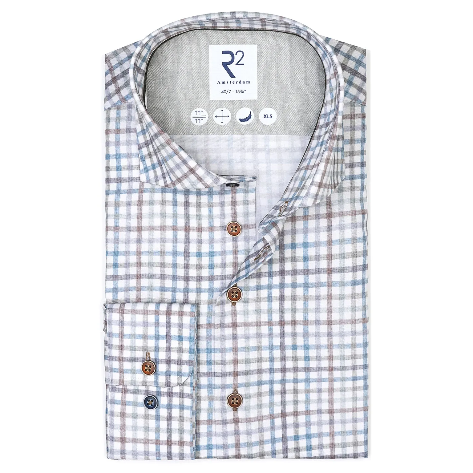 Extra long sleeves. Check print cotton shirt