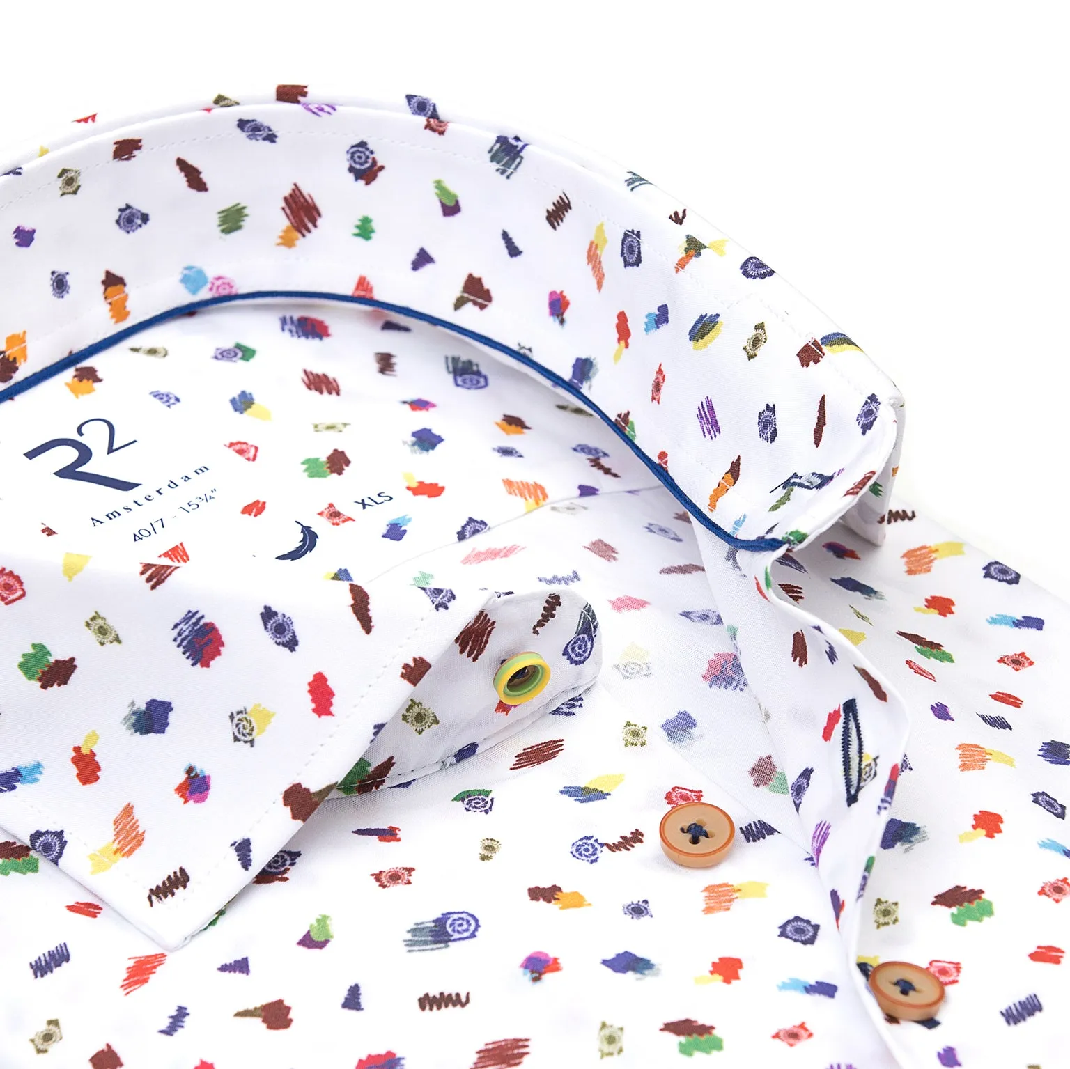 Extra long sleeves. Colourful print cotton shirt