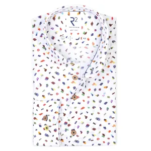 Extra long sleeves. Colourful print cotton shirt