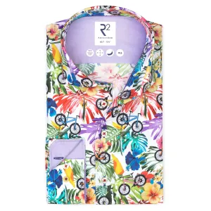 Extra long sleeves. Floral bicycle print cotton shirt
