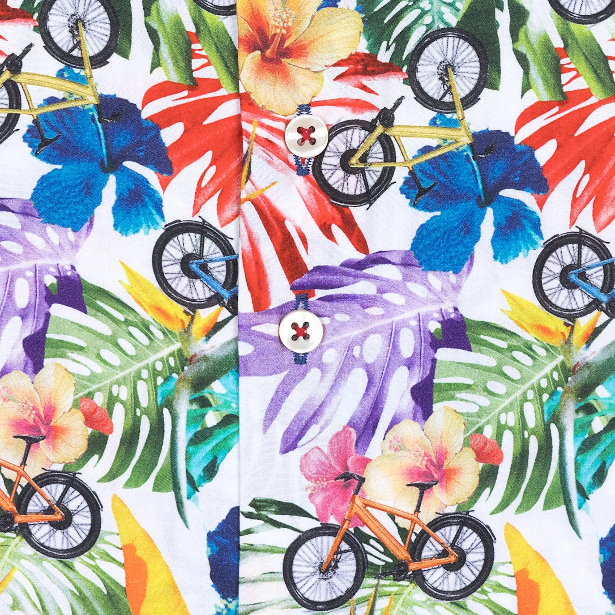 Extra long sleeves. Floral bicycle print cotton shirt
