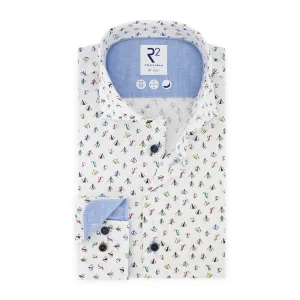 Extra long sleeves. Ski print cotton shirt