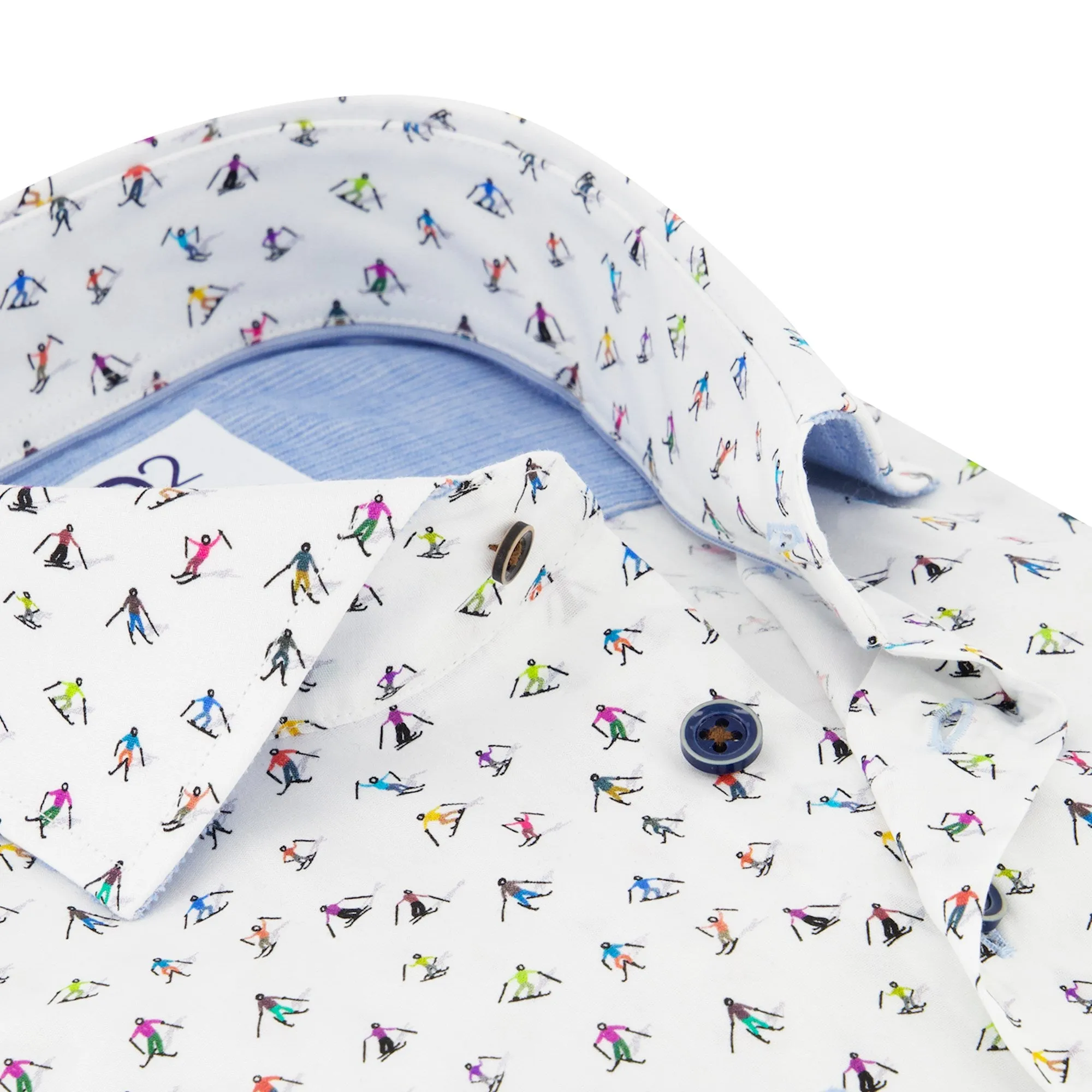 Extra long sleeves. Ski print cotton shirt