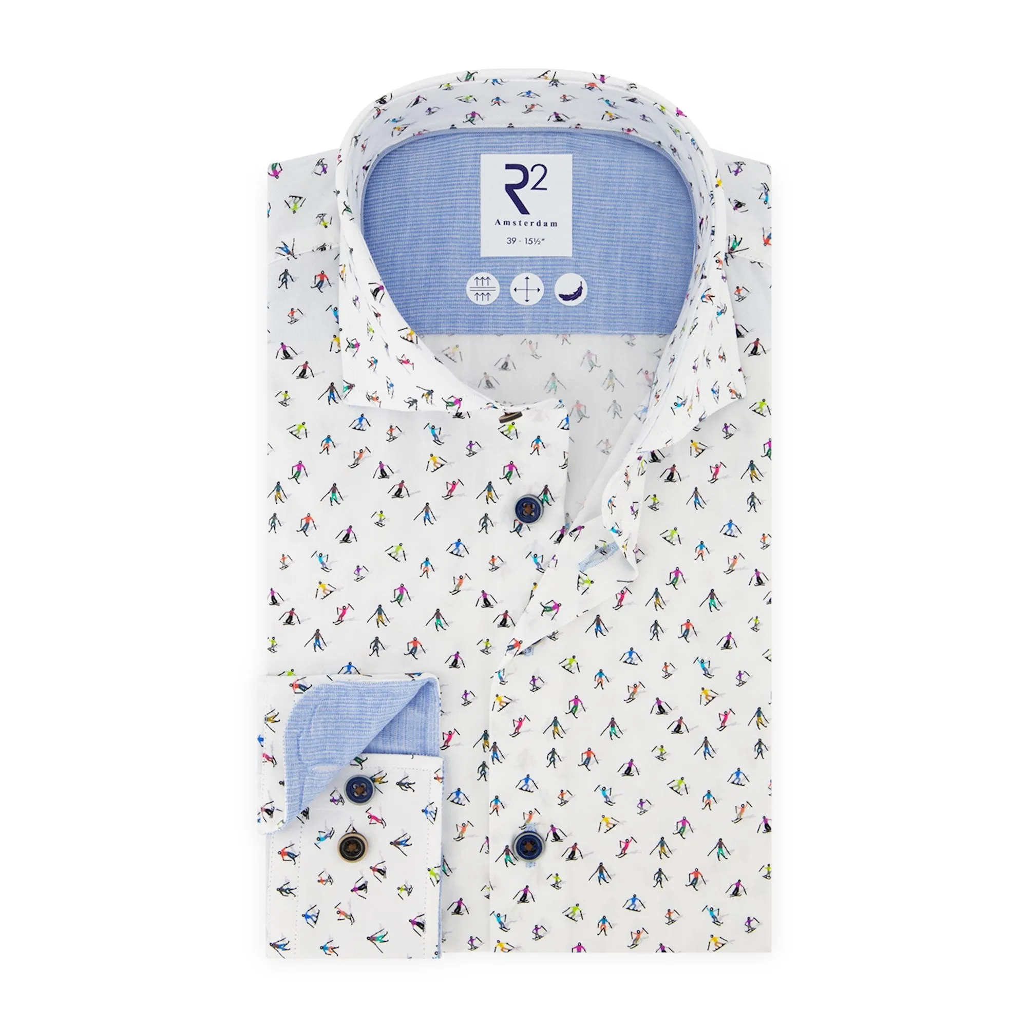 Extra long sleeves. Ski print cotton shirt