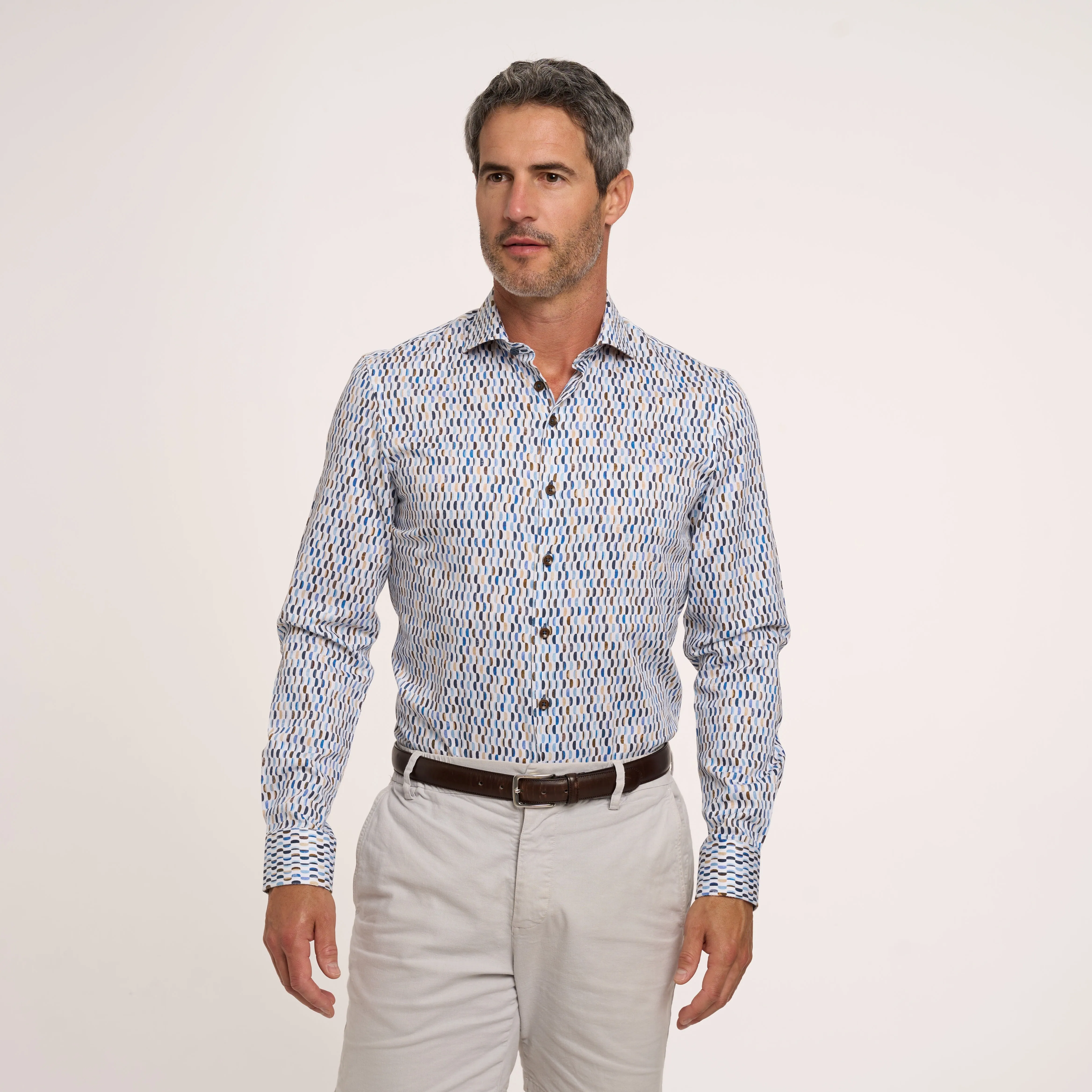 Extra long sleeves. Sofa print dobby cotton shirt