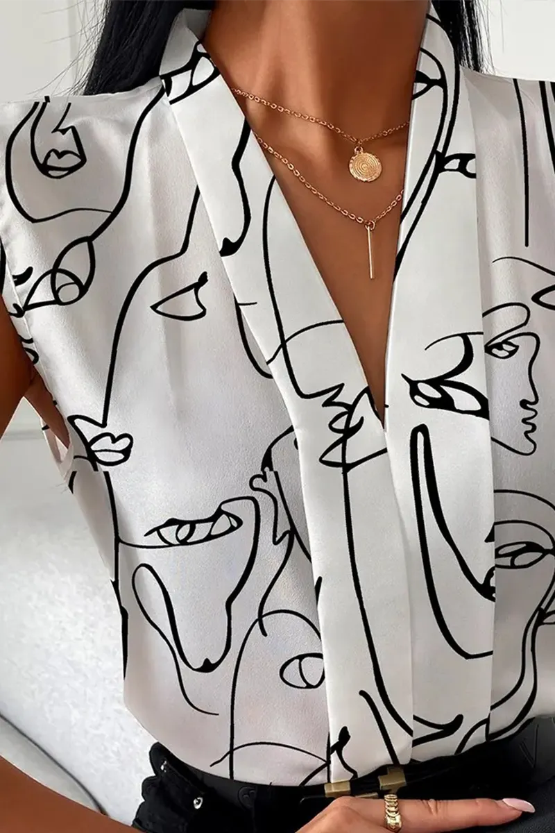 Fashion Print Turndown Collar Tops(3 Colors)