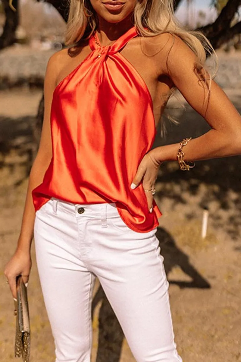 Fashion Solid Patchwork Halter Tops