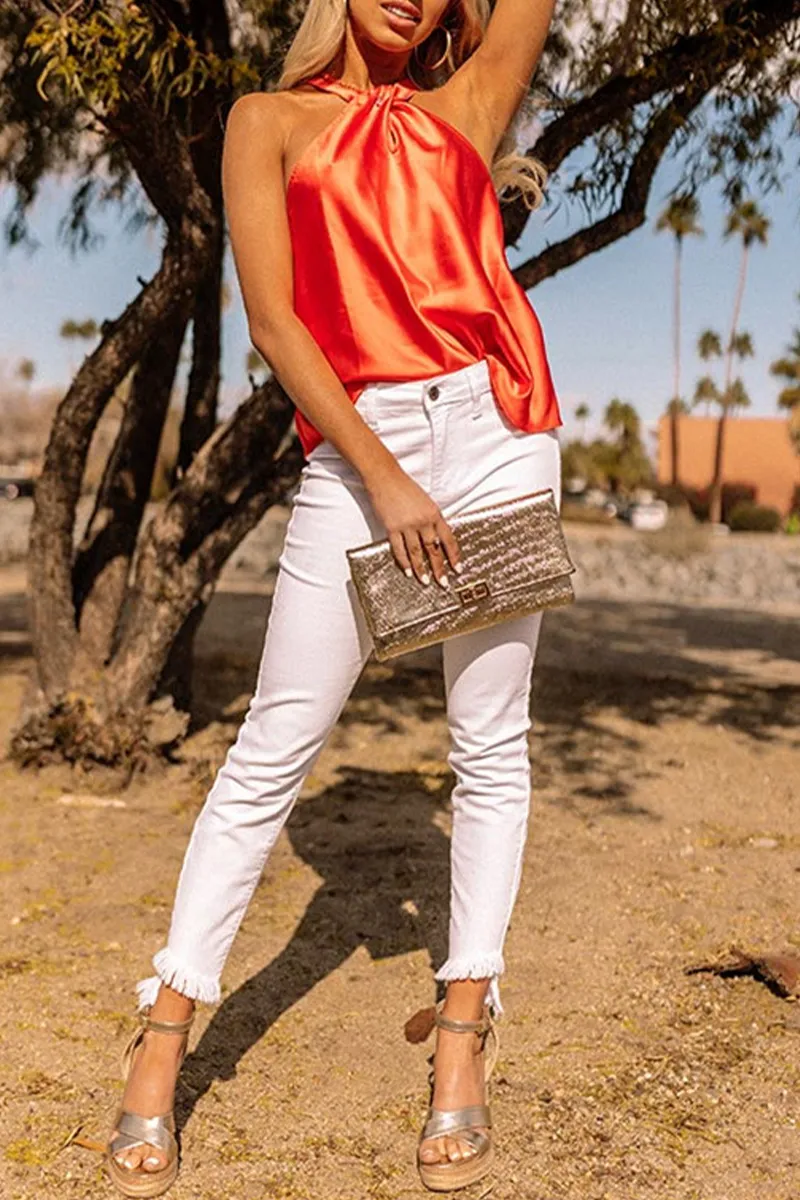 Fashion Solid Patchwork Halter Tops