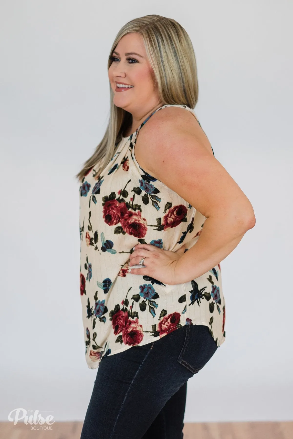 Floral Shimmer Halter Tank Top