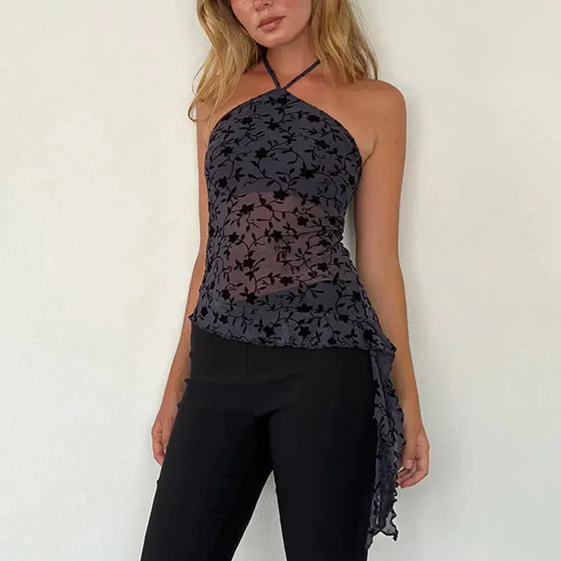 Floral Y Neck Halter Top