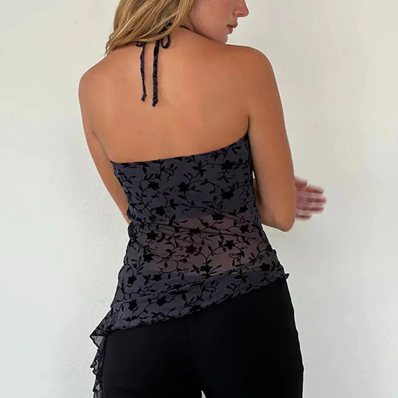 Floral Y Neck Halter Top