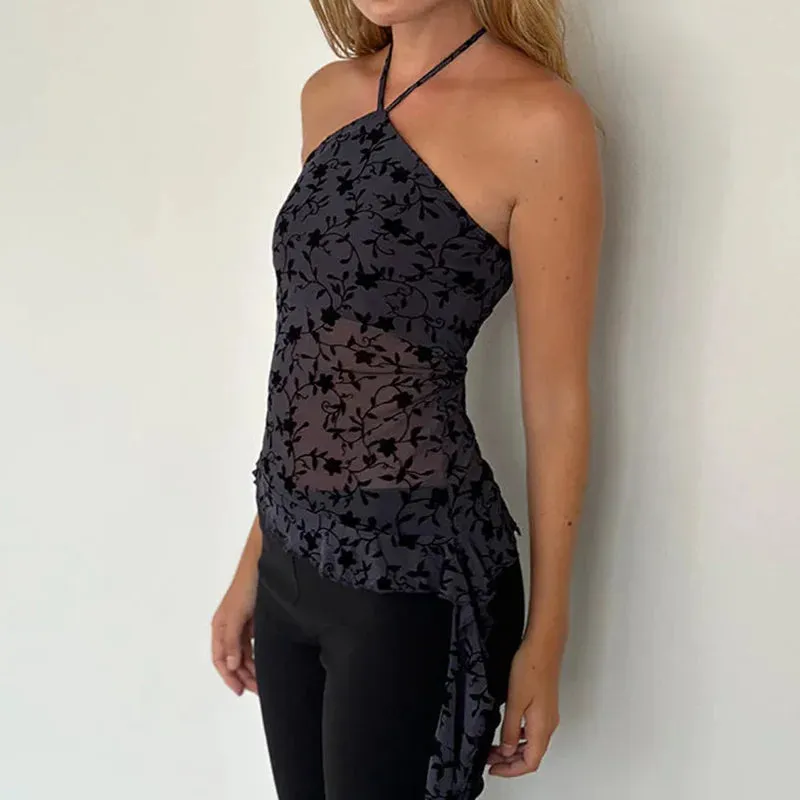 Floral Y Neck Halter Top