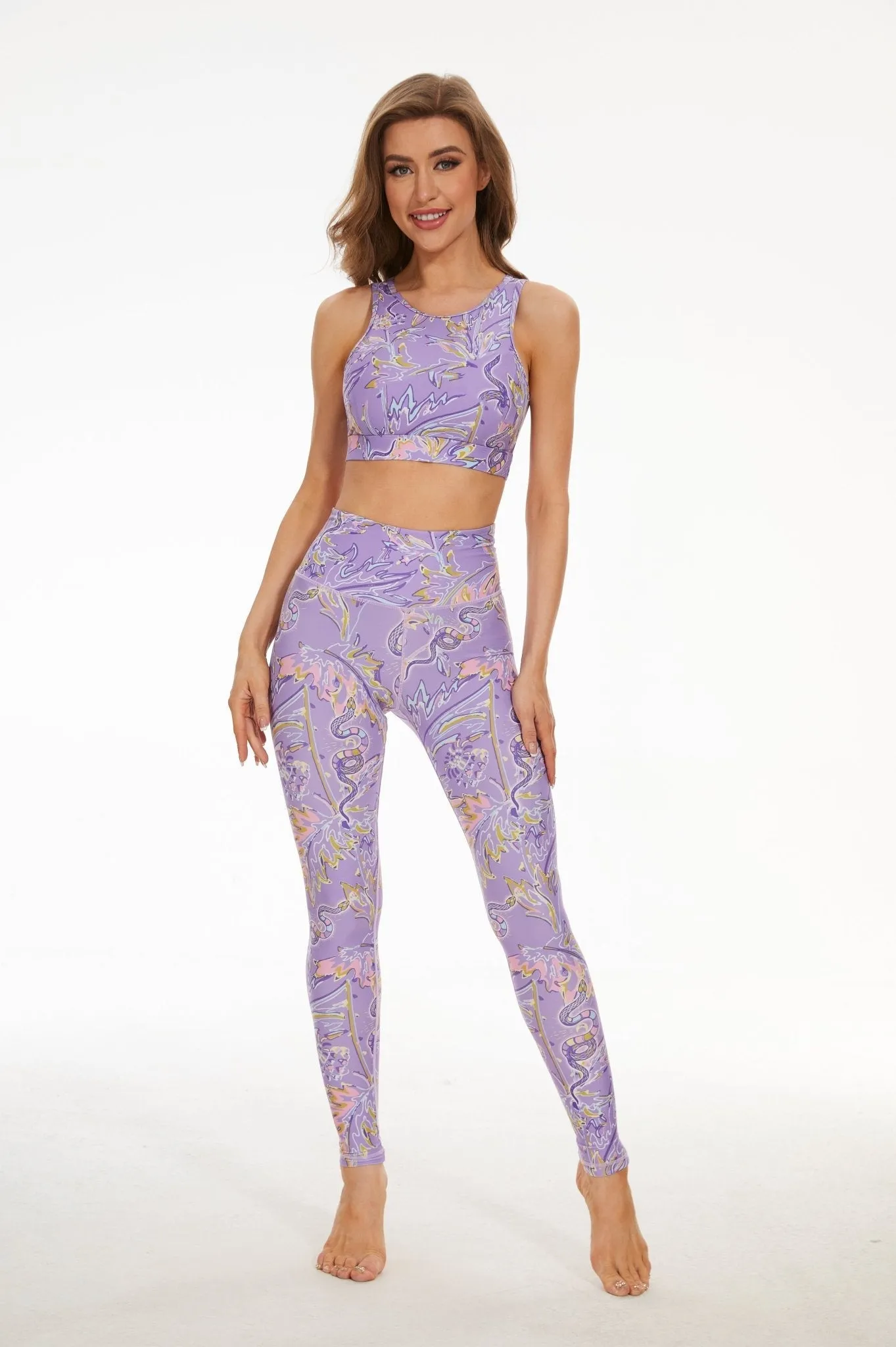 Flow with Grace Women's High-Waisted Workout Leggings – Seamless Compression Fit Yoga Pants with Soft Lavender Paisley Print for Gym, Pilates & Lounge