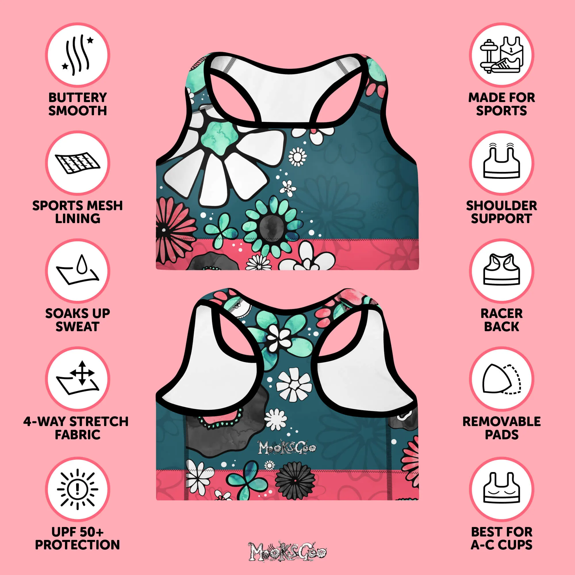 Flower Power Padded Sports Bra