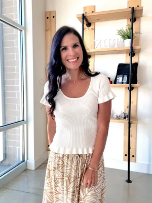 Flutter Sleeve Knit Top in Off White