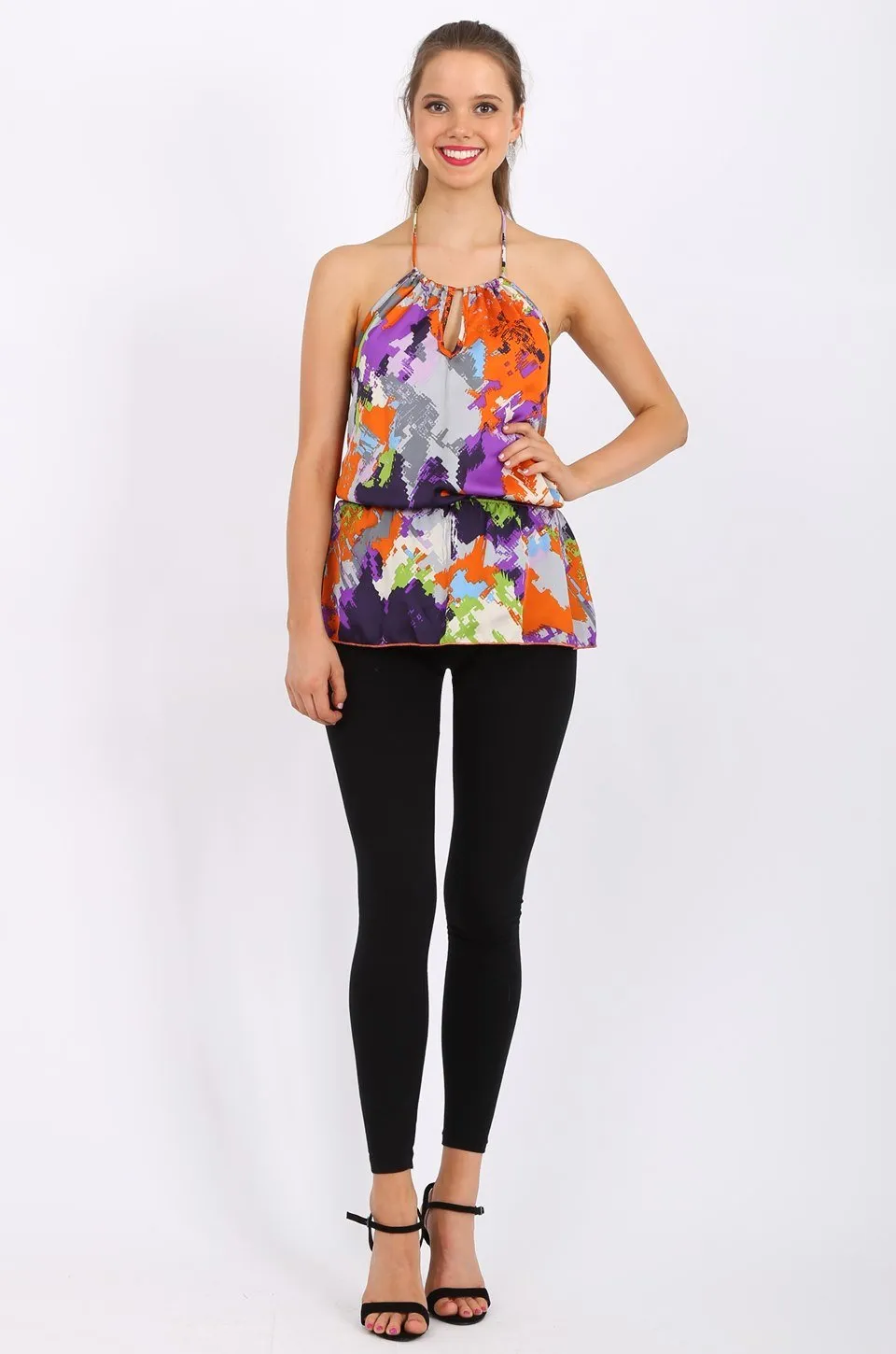 Giselle Halter Top in orange print