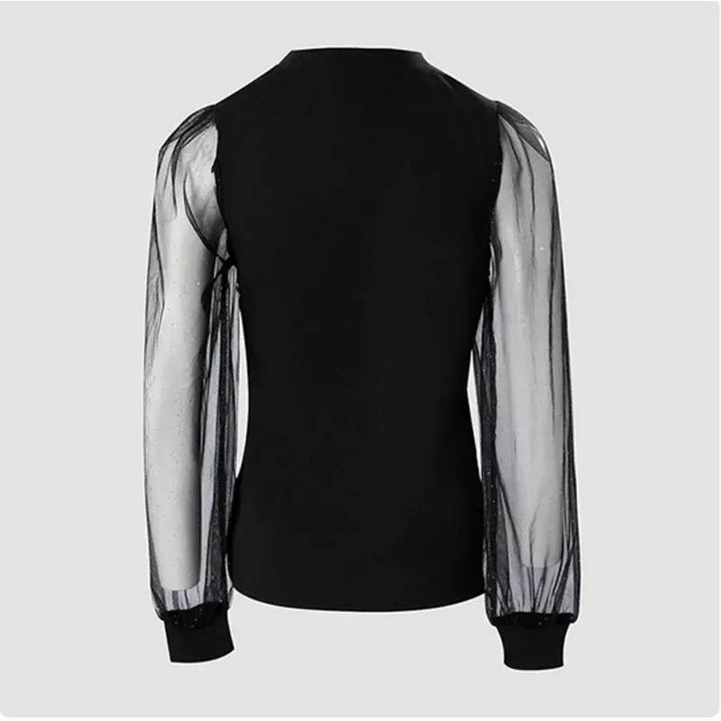 Glitter Sheer Mesh Long Sleeve Top