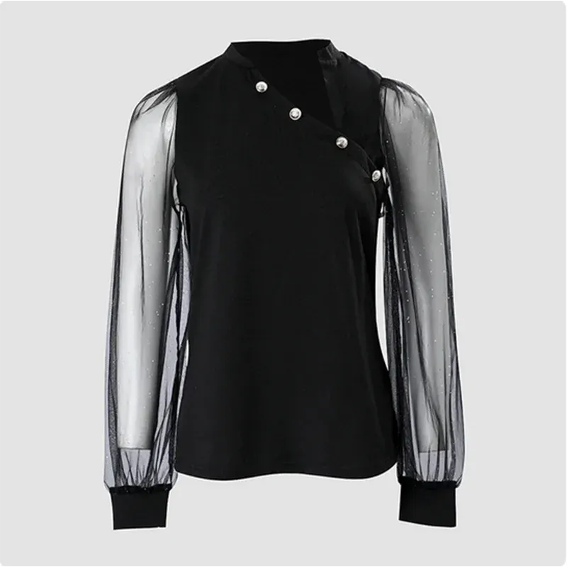 Glitter Sheer Mesh Long Sleeve Top