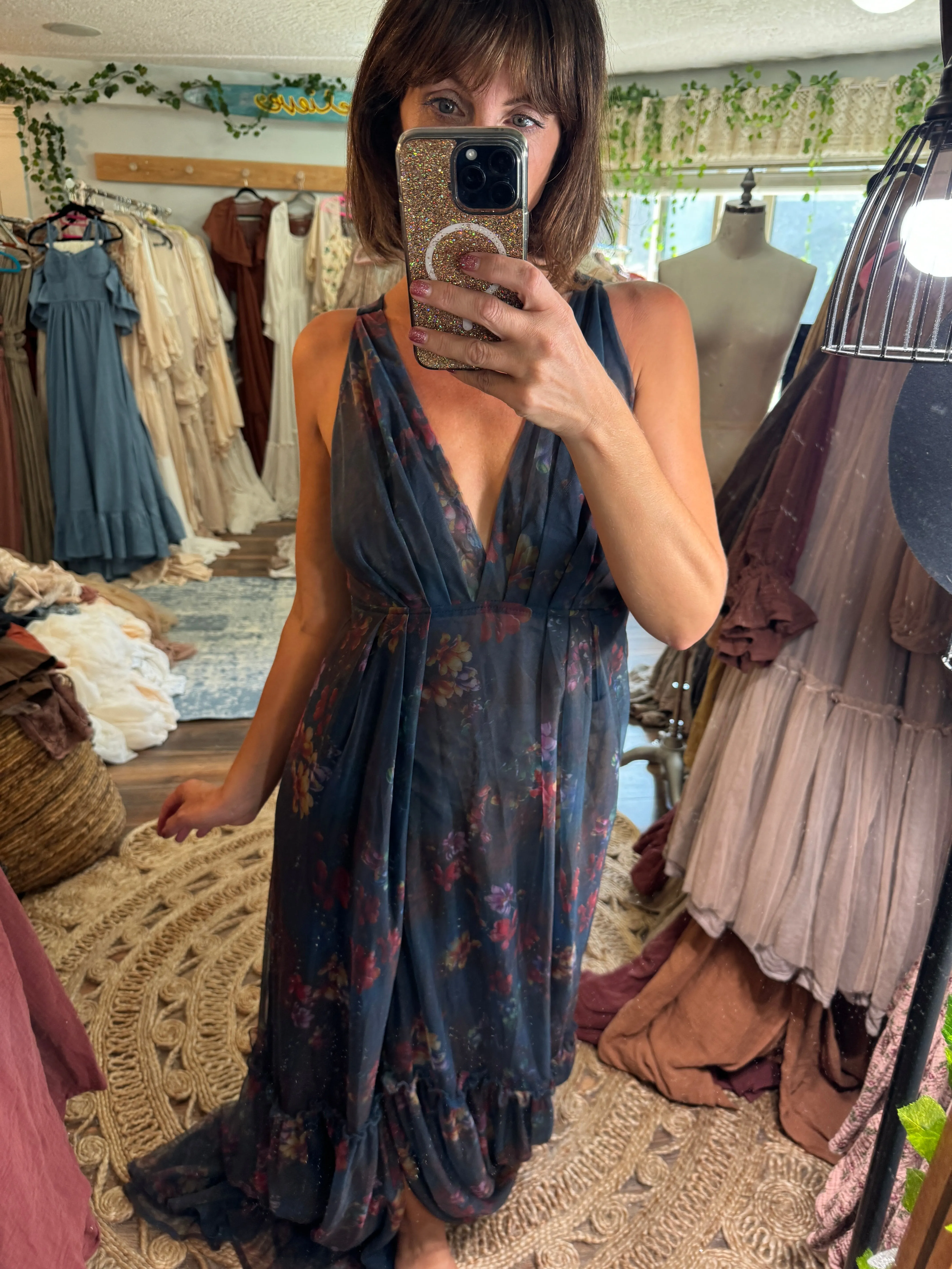 Goddess everyday sleeveless ready to ship navy floral sale