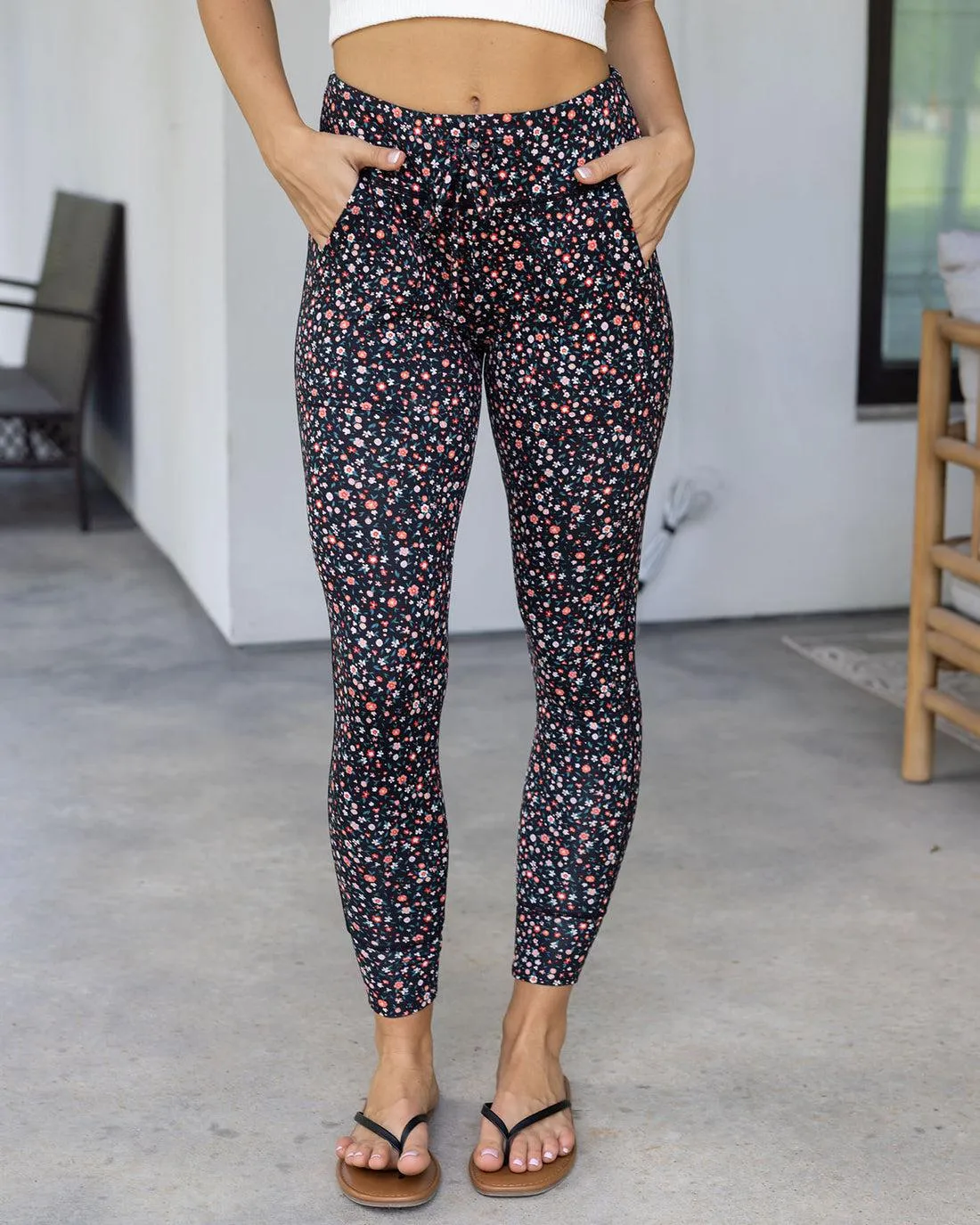 Grace & Lace Summer Weight Live-In Loungers- Black Mini Floral