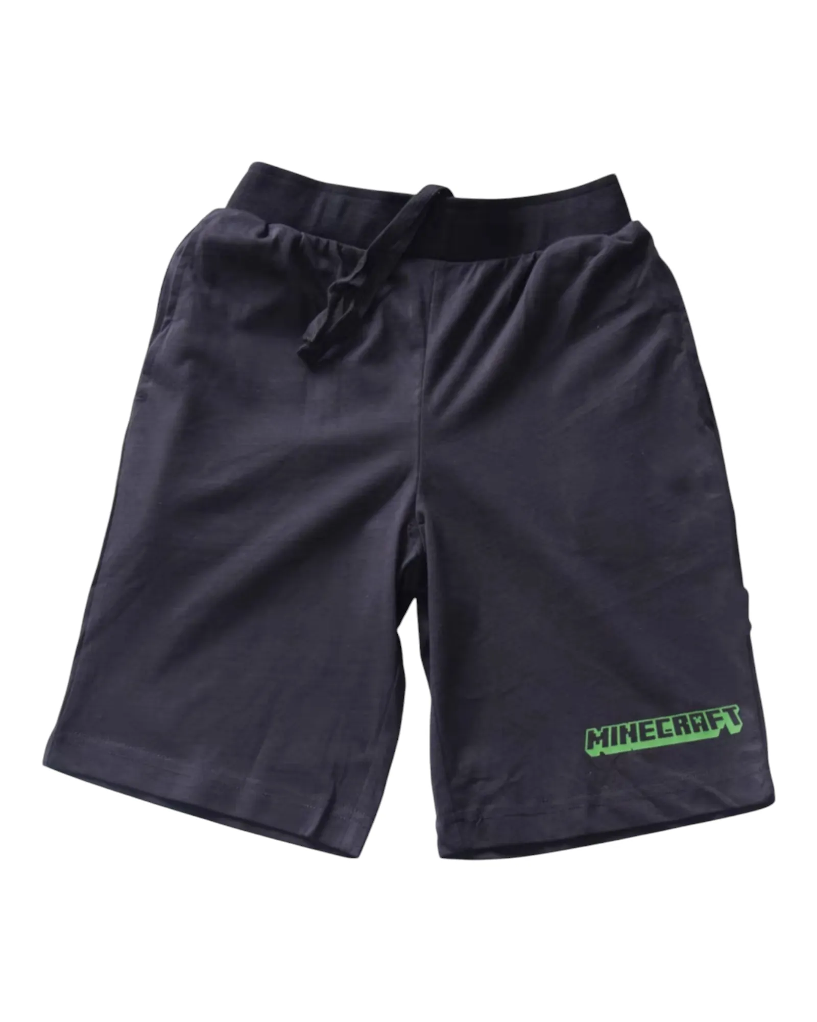 Green Minecraft Logo on Black Shorts