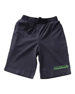 Green Minecraft Logo on Black Shorts