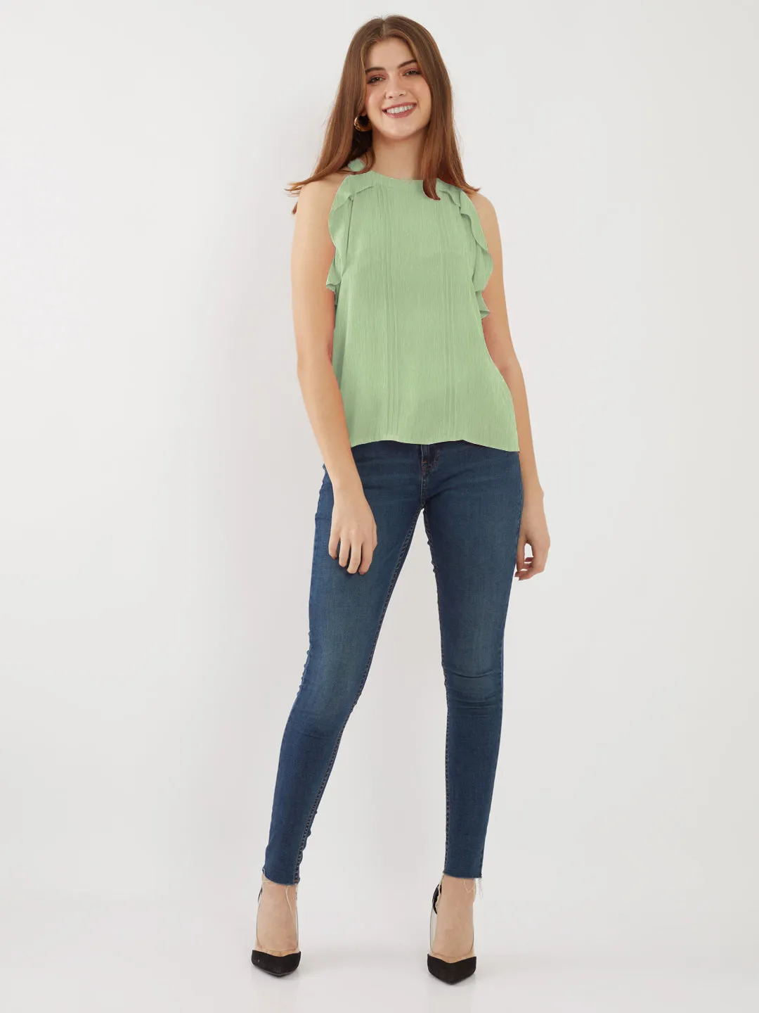 Green Solid Halter Neck Top