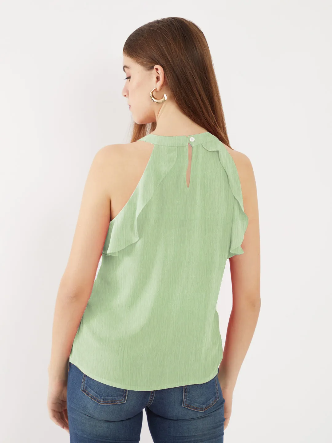Green Solid Halter Neck Top