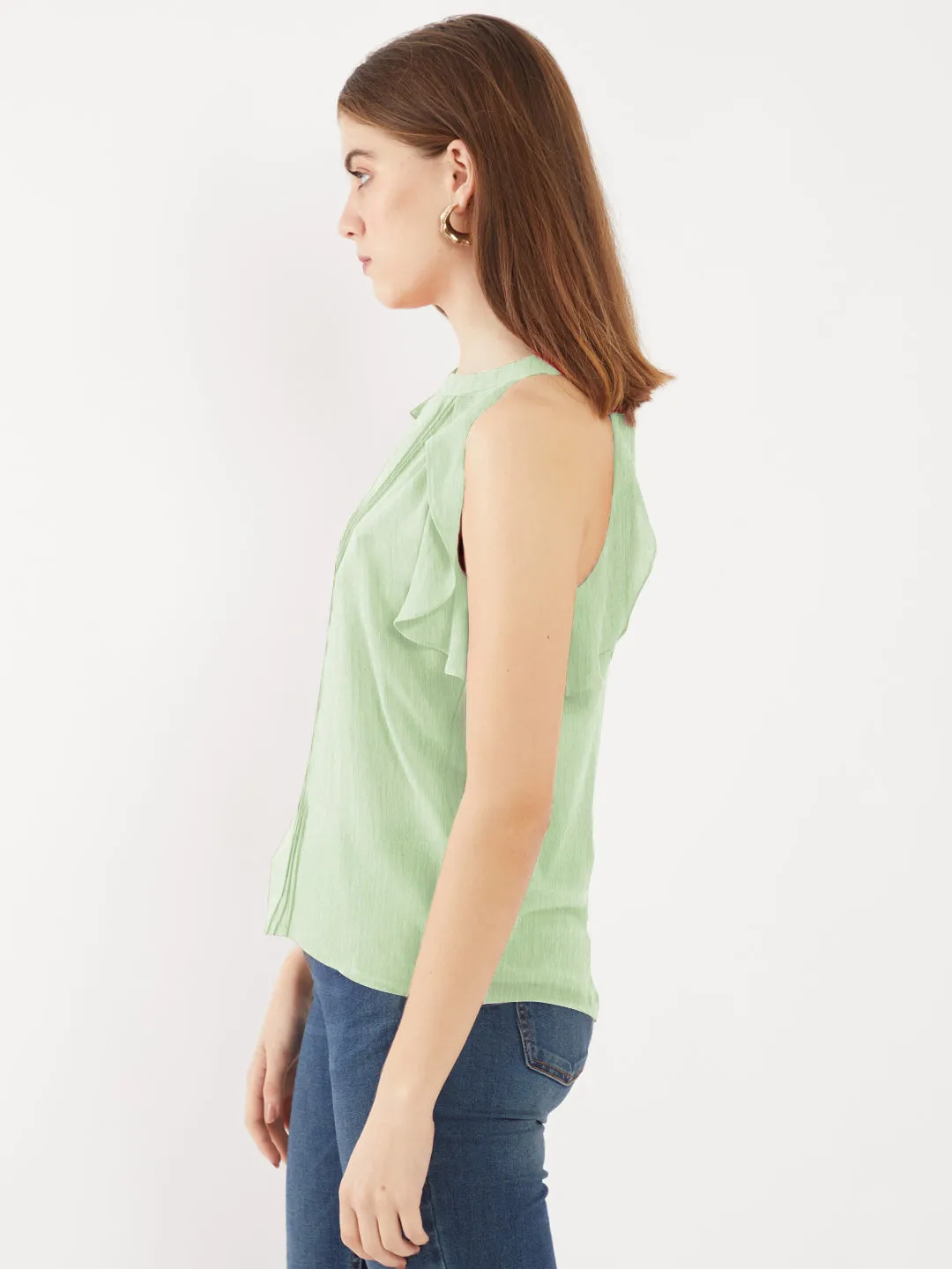 Green Solid Halter Neck Top
