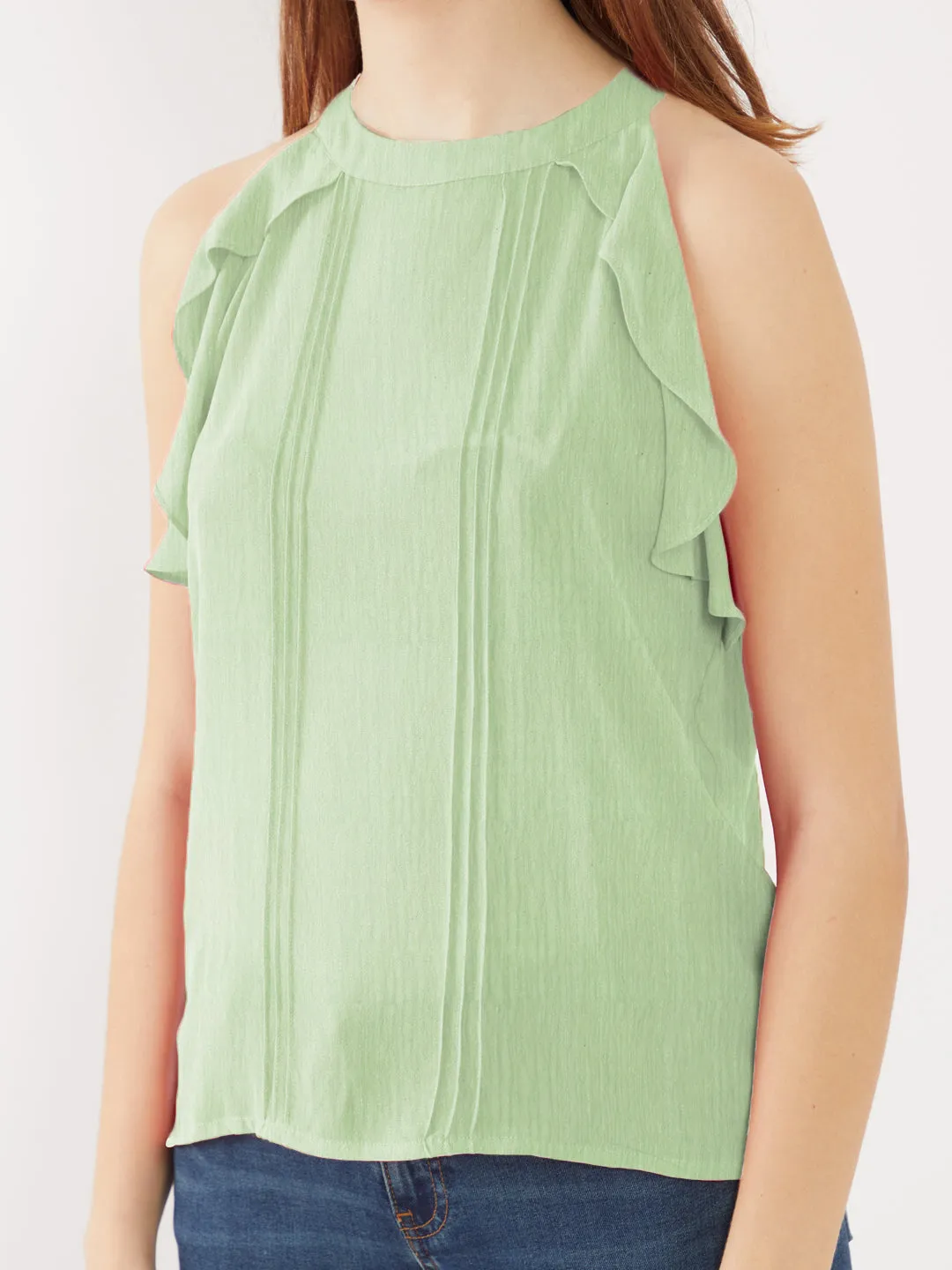 Green Solid Halter Neck Top