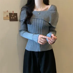 Grey Off-Shoulder Knit Top