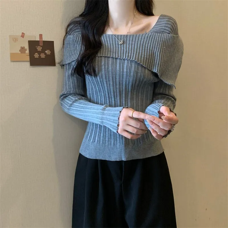 Grey Off-Shoulder Knit Top