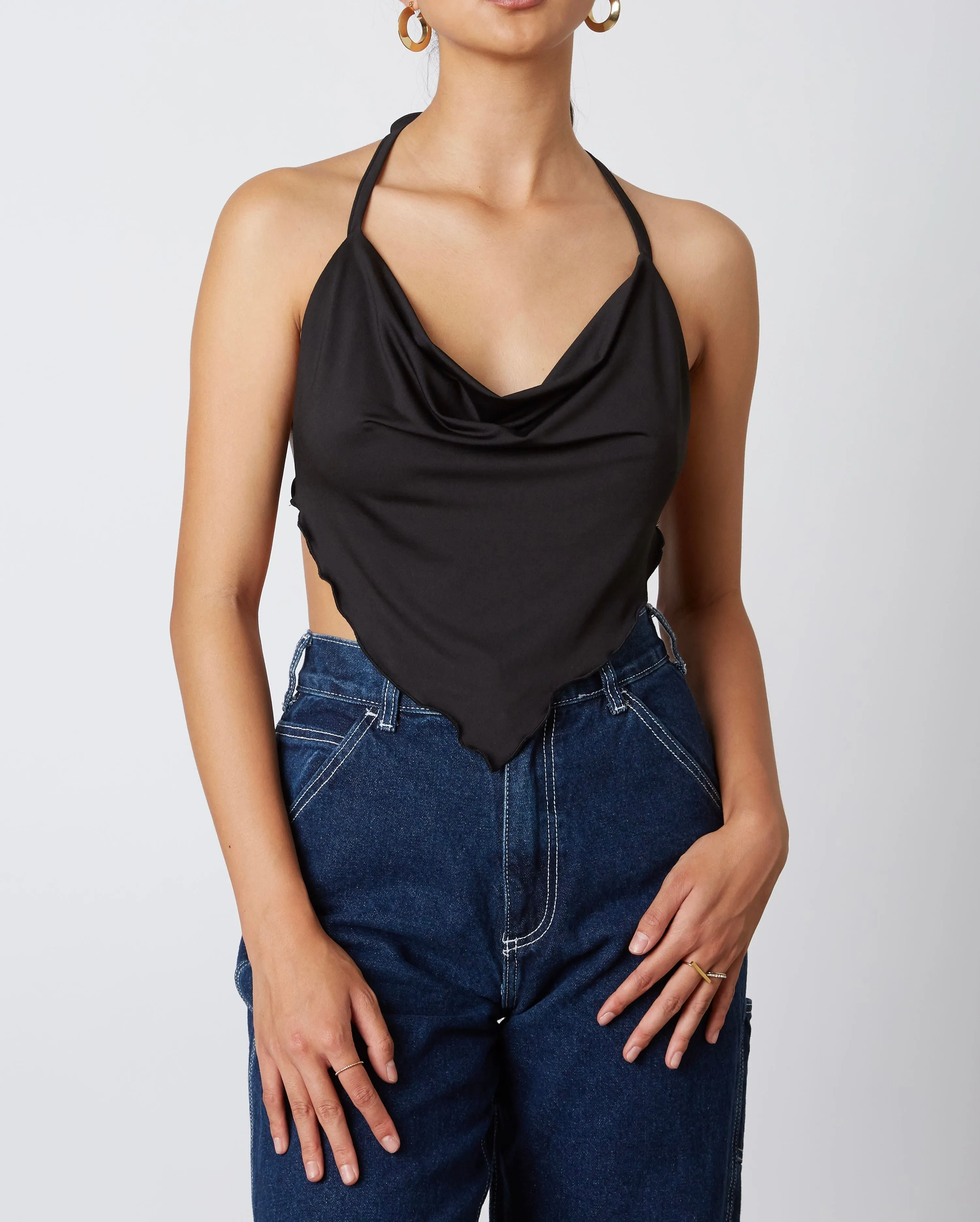 Halter Cowl Neck Bandana Tie Crop Top