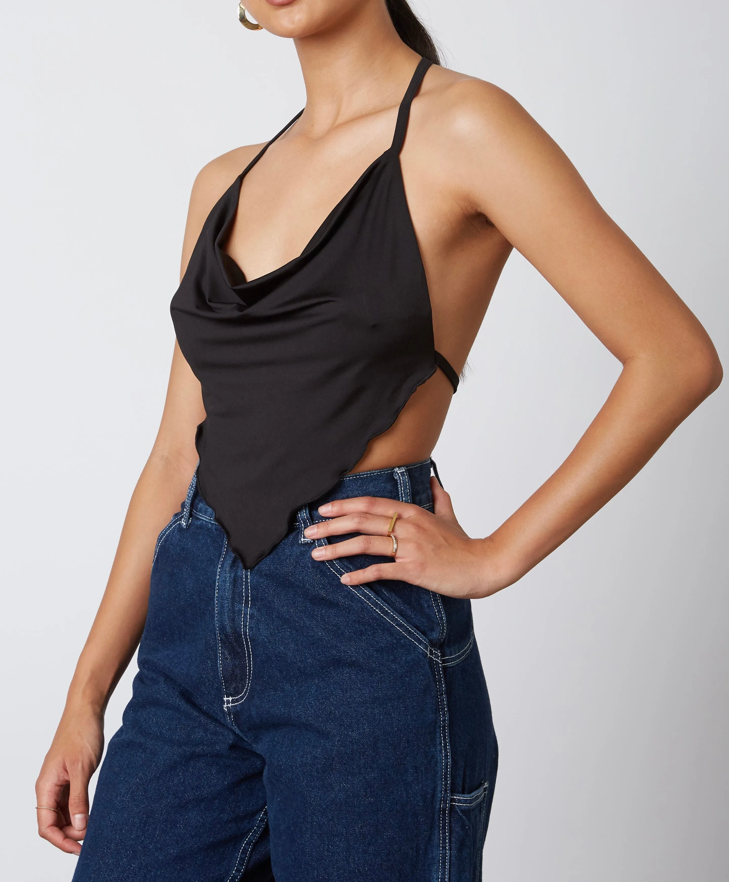 Halter Cowl Neck Bandana Tie Crop Top