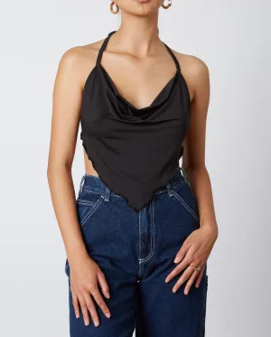 Halter Cowl Neck Bandana Tie Crop Top