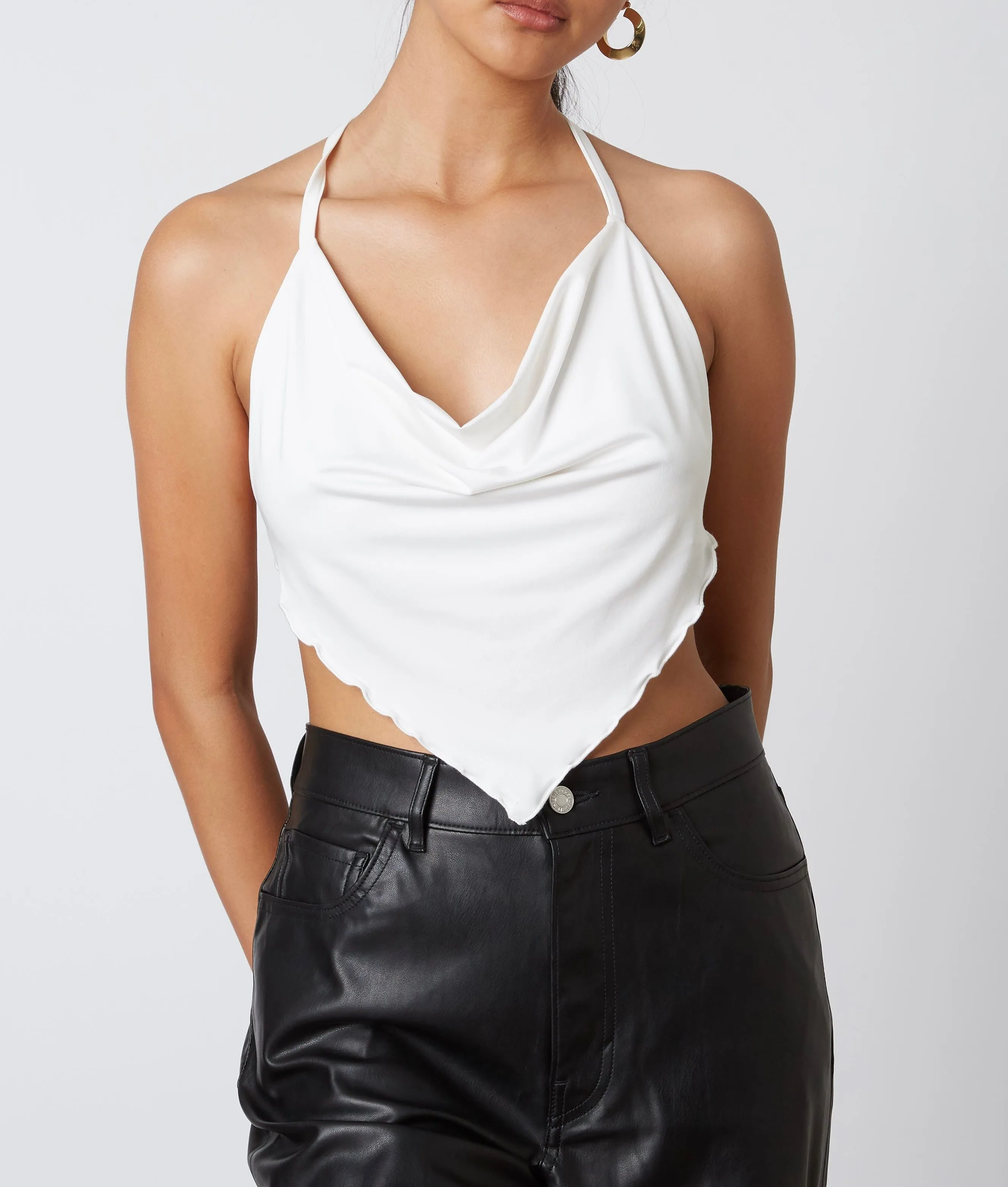 Halter Cowl Neck Bandana Tie Crop Top