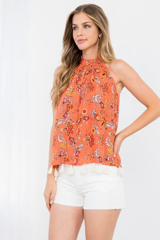 Halter Floral Stripe Top