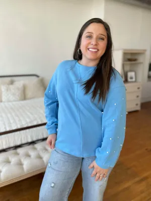 Hazel Blues® |  PREORDER: Hint Of Glamour Pearl Sleeve Sweatshirt